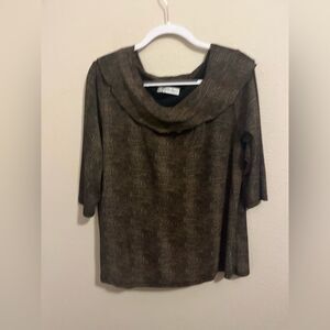 dressbarn Chic Black and Brown Cowl Neck Blouse